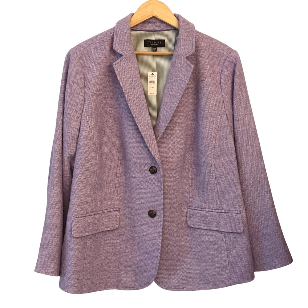 Talbots Herringbone Blazer Womens 22WP Purple NWT Plus Petite Two Button Jacket